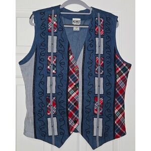 Koret City Blues Denim Patchwork Vest Medium Cotton Blend Western Style Vtg